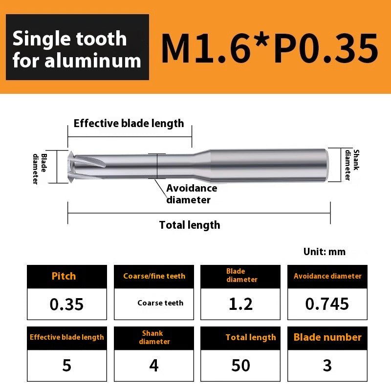 2135-65° aluminum with colorful thread milling cutter lengthened single tooth three-tooth full thread machining center tungsten carbide milling cutter M3M4M5 Shandong Denso Pricision Tools Co.,Ltd.